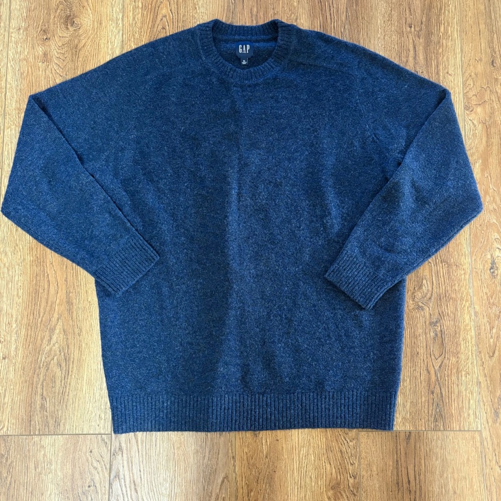 Gap Mens XL Blue Wool Blend Crewneck Pullover knit Sweater Heathered preppy
